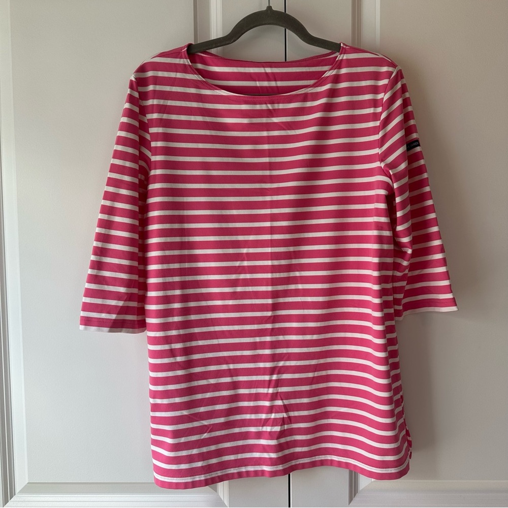 Saint James Garde-Cote Pink White Nautical Striped Sport Top (Size 12)